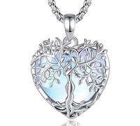 AEONSLOVE Tree of Life Necklace with Crystal for Women, Amethyst Pendant with Life Tree Heart Moonstone Necklaces Teardrop Obsidian Turquoise Jewellery for Ladies