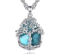 AEONSLOVE Tree of Life Necklace with Crystal for Women, Amethyst Pendant with Life Tree Heart Moonstone Necklaces Teardrop Obsidian Turquoise Jewellery for Ladies