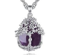 AEONSLOVE Tree of Life Necklace with Crystal for Women, Amethyst Pendant with Life Tree Heart Moonstone Necklaces Teardrop Obsidian Turquoise Jewellery for Ladies