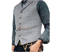 AeoTeokey Classic Mens Wool Tweed Suit Vest Casual Sleeveless Jacket Herringbone Waistcoat for Tuxedos(XS,Silver)