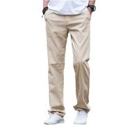 AeoTeokey Men's Linen Pants Summer Beach Casual Trousers Lightweight Pants Cotton Long (Beige, 32W x 32L)