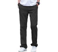 AeoTeokey Men's Linen Pants Summer Beach Casual Trousers Lightweight Pants Cotton Long (Black, 42W x 34L)