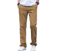 AeoTeokey Men's Linen Pants Summer Beach Casual Trousers Lightweight Pants Cotton Long (Brown, 36W x 30L)