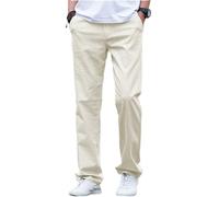 AeoTeokey Men's Linen Pants Summer Beach Casual Trousers Lightweight Pants Cotton Long (Ivory, 36W x 30L)