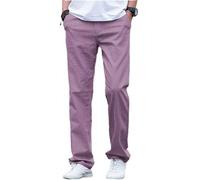 AeoTeokey Men's Linen Pants Summer Beach Casual Trousers Lightweight Pants Cotton Long (Lavender, 34W x 30L)