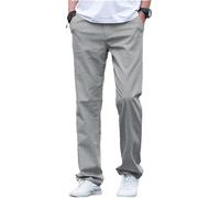 AeoTeokey Men's Linen Pants Summer Beach Casual Trousers Lightweight Pants Cotton Long (Light Grey, 32W x 32L)