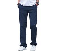 AeoTeokey Men's Linen Pants Summer Beach Casual Trousers Lightweight Pants Cotton Long (Navy, 42W x 34L)
