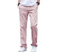 AeoTeokey Men's Linen Pants Summer Beach Casual Trousers Lightweight Pants Cotton Long (Pink, 40W x 32L)