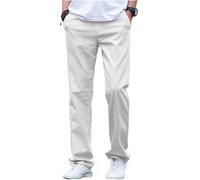 AeoTeokey Men's Linen Pants Summer Beach Casual Trousers Lightweight Pants Cotton Long (White, 38W x 32L)