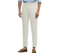 AeoTeokey Mens Linen Trousers Comfortable Lightweight Summer Pants Adjustable Waist Cotton Straight (Ivory, 32W x 30L)