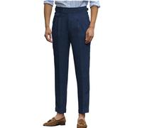 AeoTeokey Mens Linen Trousers Comfortable Lightweight Summer Pants Adjustable Waist Cotton Straight (Navy, 34W x 32L)
