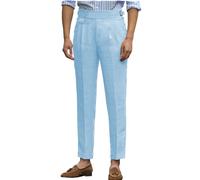 AeoTeokey Mens Linen Trousers Comfortable Lightweight Summer Pants Adjustable Waist Cotton Straight (Light Blue, 40W x 30L)