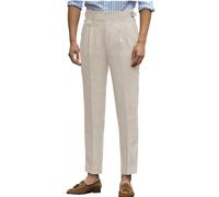 AeoTeokey Mens Linen Trousers Comfortable Lightweight Summer Pants Adjustable Waist Cotton Straight (Beige, 36W x 32L)