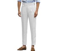 AeoTeokey Mens Linen Trousers Comfortable Lightweight Summer Pants Adjustable Waist Cotton Straight (White, 34W x 30L)