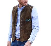 AeoTeokey Men's Suit Vest Suede Leather Vintage Casual Western Cowboy Waistcoat（XXXL, Coffee）
