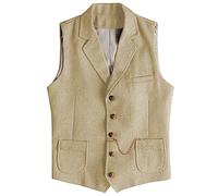 AeoTeokey Men's Western Herringbone Tweed Suit Vest Wool Slim Fit Waistcoat (Champagne,XL)