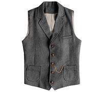 AeoTeokey Men's Western Herringbone Tweed Suit Vest Wool Slim Fit Waistcoat (Grey,M)