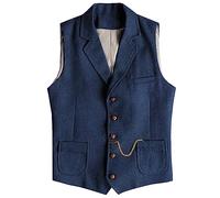 AeoTeokey Men's Western Herringbone Tweed Suit Vest Wool Slim Fit Waistcoat (Navy,3XL)
