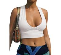 AEPEBO Women's Sexy Deep V Neck Back Cutout Tight Sleeveless Racerback Tank Crop Tops - White - X-Small