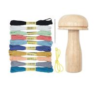 Aepiraza Darning Mushroom Kit, Wood Darning Mushroom with Darning Thread and Needle Cute Wooden Mushroom Darner Needle Patch Holes for Darning Socks, Hats, DIY Sewing Crafts (Darning Thread Set)