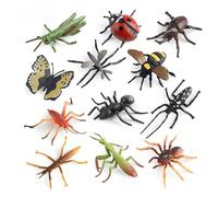 AERANCE Fake Bug Figurines, 12 Pcs Insect Figurines Educational Bee Beetle Mantis Spider Ladybug Butterfly Plastic Model Halloween Party Favor Cake Topper