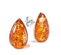 AeraVida .925 Sterling Silver Fire-Inspired Simulated Amber Lava Teardrop Earrings for Women | Lightweight Jurassic Vibe Earrings | Unique Handmade Drop Jewelry Gift
