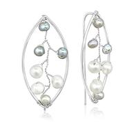 Aeravida Beauty in Nature Pearls on Leaf Shaped Sterling Silver Slide Through Earrings | Classic Sterling Silver Slide Through Earrings | Slide Through Earrings