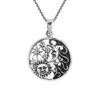 AeraVida Celestial Amulet Sun Moon and Star .925 Sterling Silver Pendant Necklace
