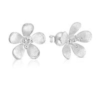 AeraVida Chic Jasmine Blossom Matte Finish .925 Sterling Silver Flower Post Stud Earrings | Flower Earring for Women | Small Sterling Silver Post Earrings