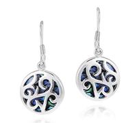 AeraVida Circle Lace Filigree Swirl Genuine Abalone Shell Inlay .925 Sterling Silver Dangle Earrings | Abalone Shell Earrings for Women Dangling | Sterling Silver Earrings for Women