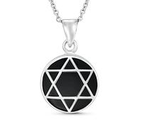 AeraVida Classic Jewish .925 Sterling Silver Star of David Simlated Black Onyx Dainty Pendant Necklace | Classic Jewish Inspired Pendant for Women