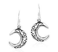 AeraVida Crescent Moon with Celtic Knotwork .925 Sterling Silver Dangle Earrings | Celtic Moon Earrings | Moon Jewelry | Moon Dangle Earrings | Silver Earrings for Women