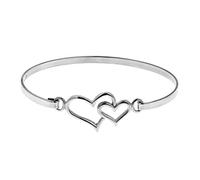 AeraVida Double Heart One Love .925 Sterling Silver Link Bracelet
