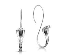 AeraVida Edgy Curled King Cobra Sterling Silver Snake Dangle Earrings | Classic Sterling Silver Dangle Earrings | Earrings for Women