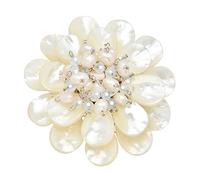AeraVida Elegant Blooming White Mother of Pearl and Cultured Freshwater Pearl and Fashion Crystal Flower Pin or Brooch | White Brooch pins for Women | Brooch Pins for Women Fashion