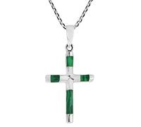 AeraVida Elegant X Cross Green-Tones Malachite Inlay .925 Sterling Silver Pendant Necklace | Classic Cross Sterling Silver Necklace for Women | Women Jewelry