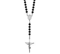 AeraVida Faith and Religion Crucifix .925 Sterling Silver and Simulated Black Onyx Rosary Necklace | Christianity Sterling Necklace for Men and Women