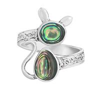 AeraVida Feline Fantasy Abalone Shell Inlay .925 Sterling Silver Cat Open Ended Ring | Elegant Abalone Rings For Women | Casual Comfort Fit Silver Rings for Women | Gift for Daughter| Ring Size (8)
