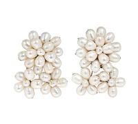 AeraVida Floral Freshwater White Pearl Clip on Earrings | White Clip on Earrings | Freshwater Beaded Pearl Clip on Earrings | Floral Clip On Earrings for Women