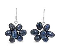 AeraVida Fun Cultured Freshwater Black Pearl Flower .925 Silver Earrings | Classic Sterling Silver Dangle Earring for women | Anniversary Boho Jewelry | Gift for Women