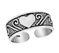 AeraVida Great Love Heart Treasure Detailed .925 Sterling Silver Toe or Pinky Ring | Adjustable Sterling Silver Toe Ring