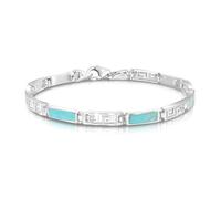 AeraVida Greek Key Labyrinth Simulated Turquoise Inlay .925 Sterling Silver Link Bracelet