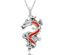 AeraVida Legendary Chinese Dragon Reconstructed Red Coral Inlaid Sterling Silver Necklace