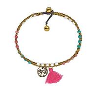 AeraVida Mystical Tree of Life Charm & Tassel with Pastel Colored Stone Link Anklet | Pastel Colored Stone Anklet | Tree of Life Anklet for Women | Colored Stone Anklets for Women