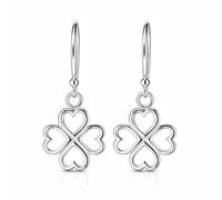 AeraVida Open Heart Four-leaf Lucky Clover .925 Sterling Silver Dangle Earrings | Sterling Silver Stud Earring for women | Lucky Clover Stud Earrings | Stud Earrings