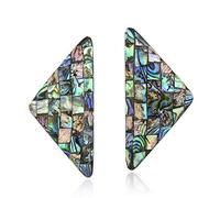 AeraVida Retro Triangle Shaped Mosaic of Polished Abalone Shell Stud Earrings | Triangle Shaped Earrings for Women | Green Tone Abalone Shell Earrings | Earring Stud for Women