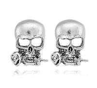 AeraVida Romantic Mustang Hallow Skull with Roses .925 Sterling Silver Post Stud Earrings | Classic Sterling Silver Stud Earring for women | Trendy Stud Earrings