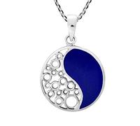 AeraVida Sacred Balance Yin and Yang Simulated Blue Lapis-Lazuli .925 Sterling Silver Necklace | Delicate Sterling Silver Necklace for Women