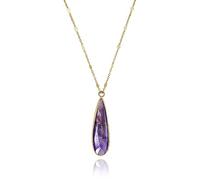 AeraVida Simulated Purple Amethyst Teardrop Jewelry Set Gold Over Brass Boho Necklace or Dangle Earrings Vintage Inspired Polished Purple Stone Design, 18 inches, metal, glass, No Gemstone