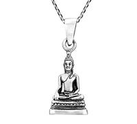 AeraVida Spritual Buddha Image in Meditating Posture .925 Sterling Silver Pendant Necklace | Religous Necklace Jewelry for Women | Jewelry Gift